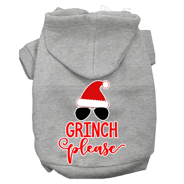 Grinch Please Screen Print Dog Hoodie Grey S